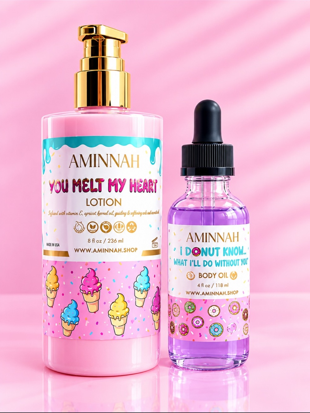 AMINNAH You Melt My Heart Lotion & I Donut Know What Ill do w/o you Body Oil Set